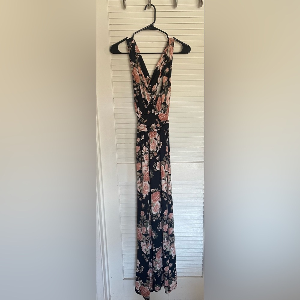 Floral Black and Pink Maxi Dress